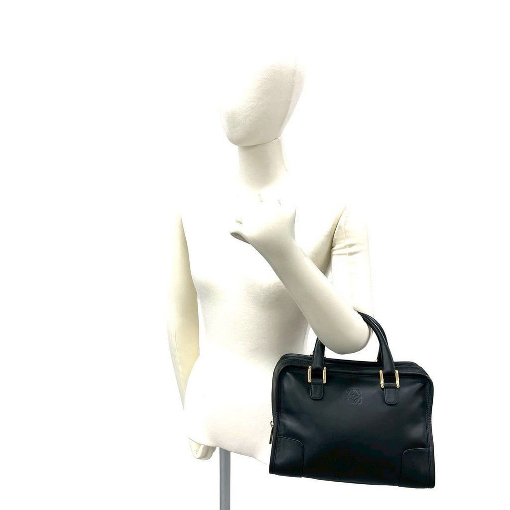 Loewe Vintage Amazona 28 Anagram Logo Embossed Leather Mini Boston Bag Black — view 2