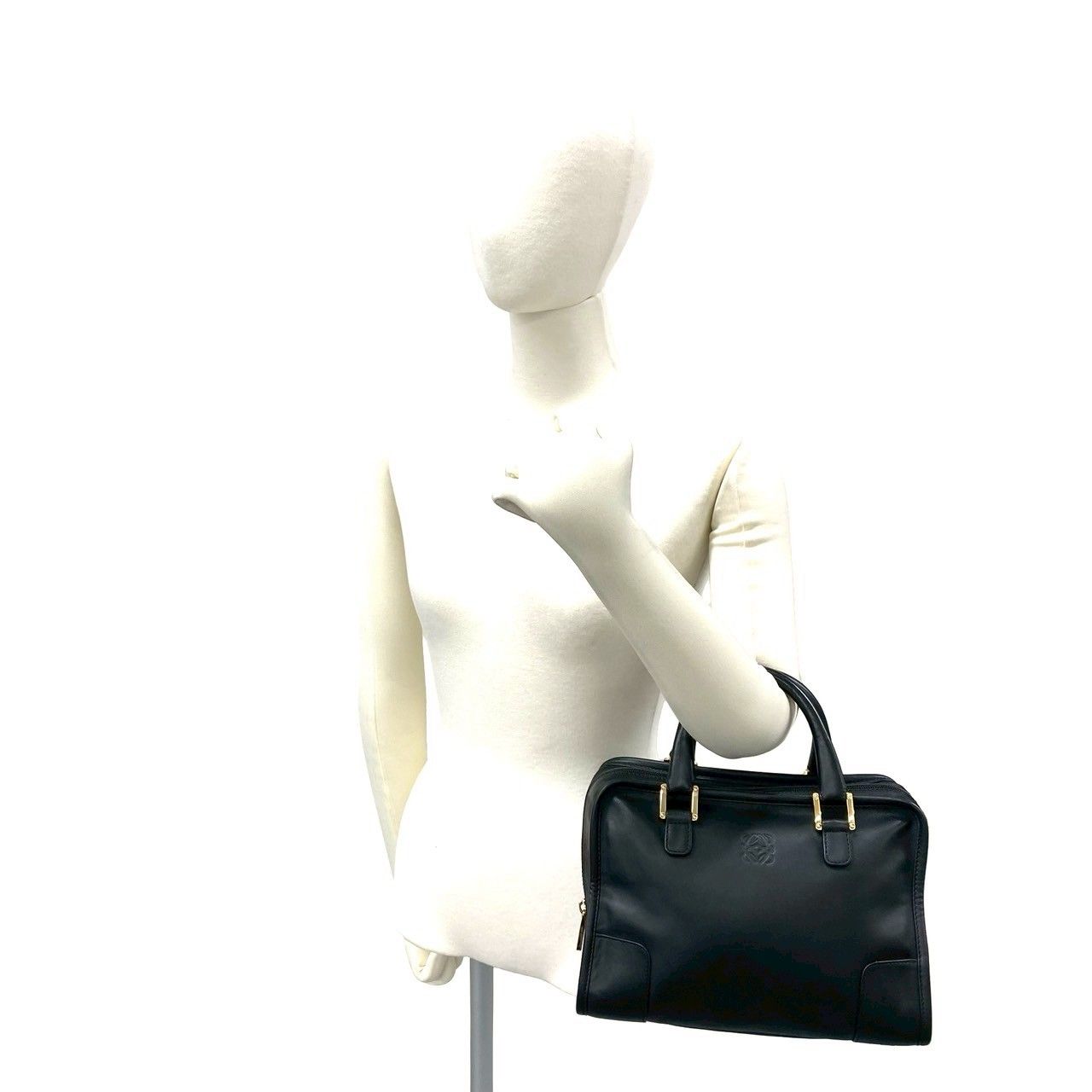 Loewe Vintage Amazona 28 Anagram Logo Embossed Leather Mini Boston Bag Black — view 2