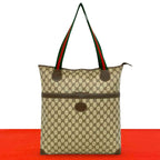 Gucci Vintage Sherry Line GG Logo Pattern Leather Tote Brown