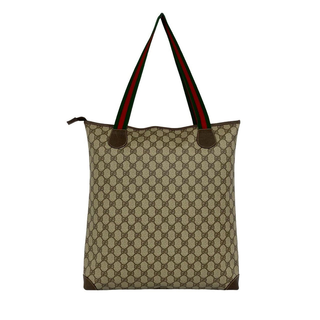 Gucci Vintage Sherry Line GG Logo Pattern Leather Tote Brown — view 3