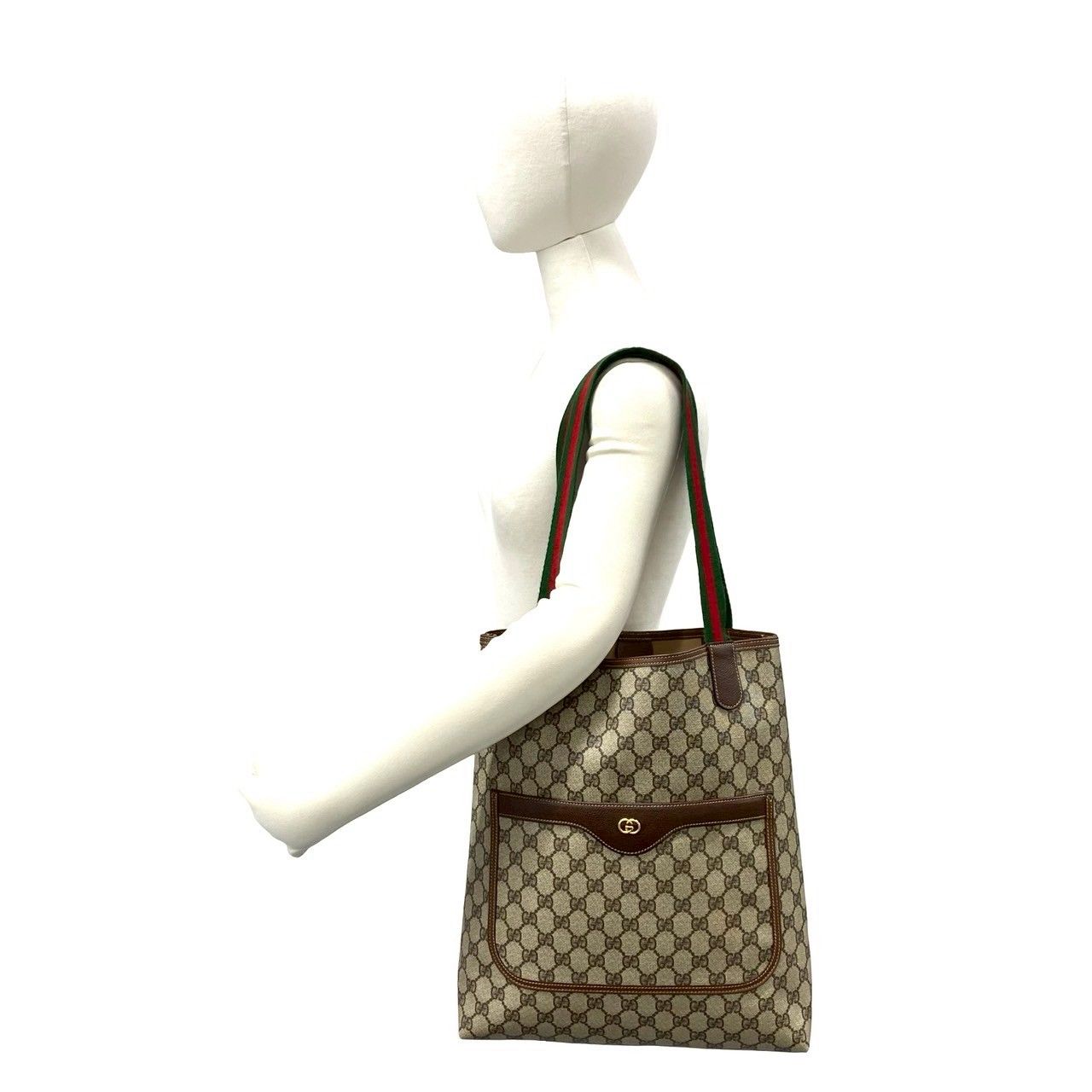 Gucci Vintage Sherry Line GG Logo Pattern Leather Tote Brown — view 2