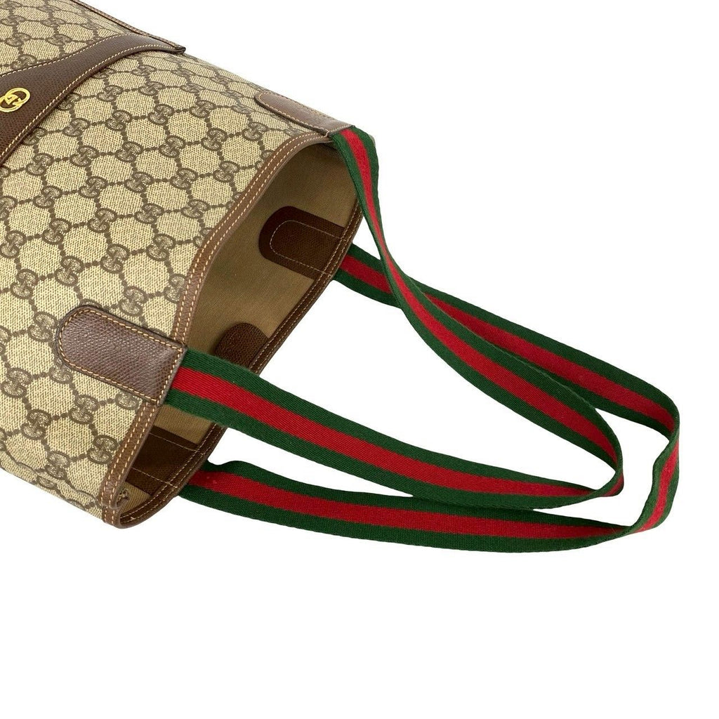 Gucci Vintage Sherry Line GG Logo Pattern Leather Tote Brown — view 4