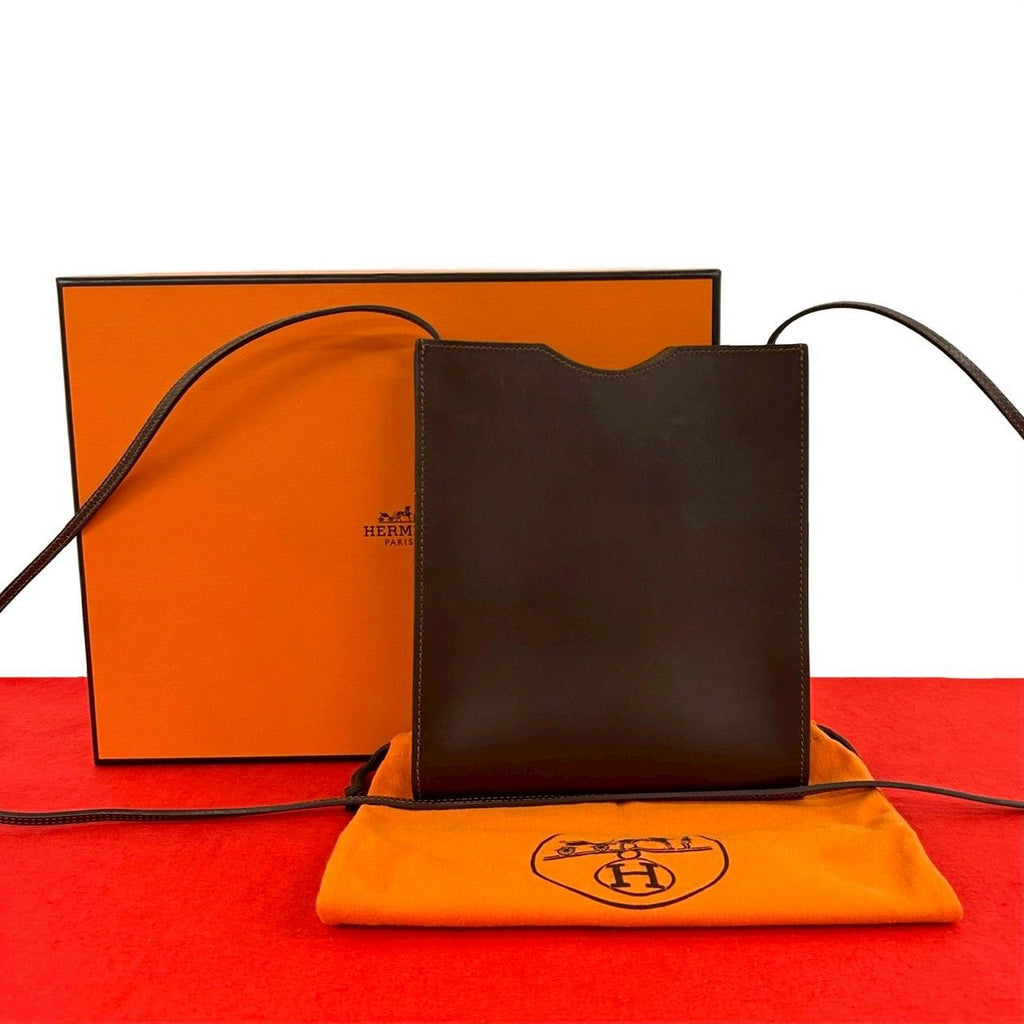Hermes Box Vintage Onimetou Leather Shoulder Bag Pochette Brown
