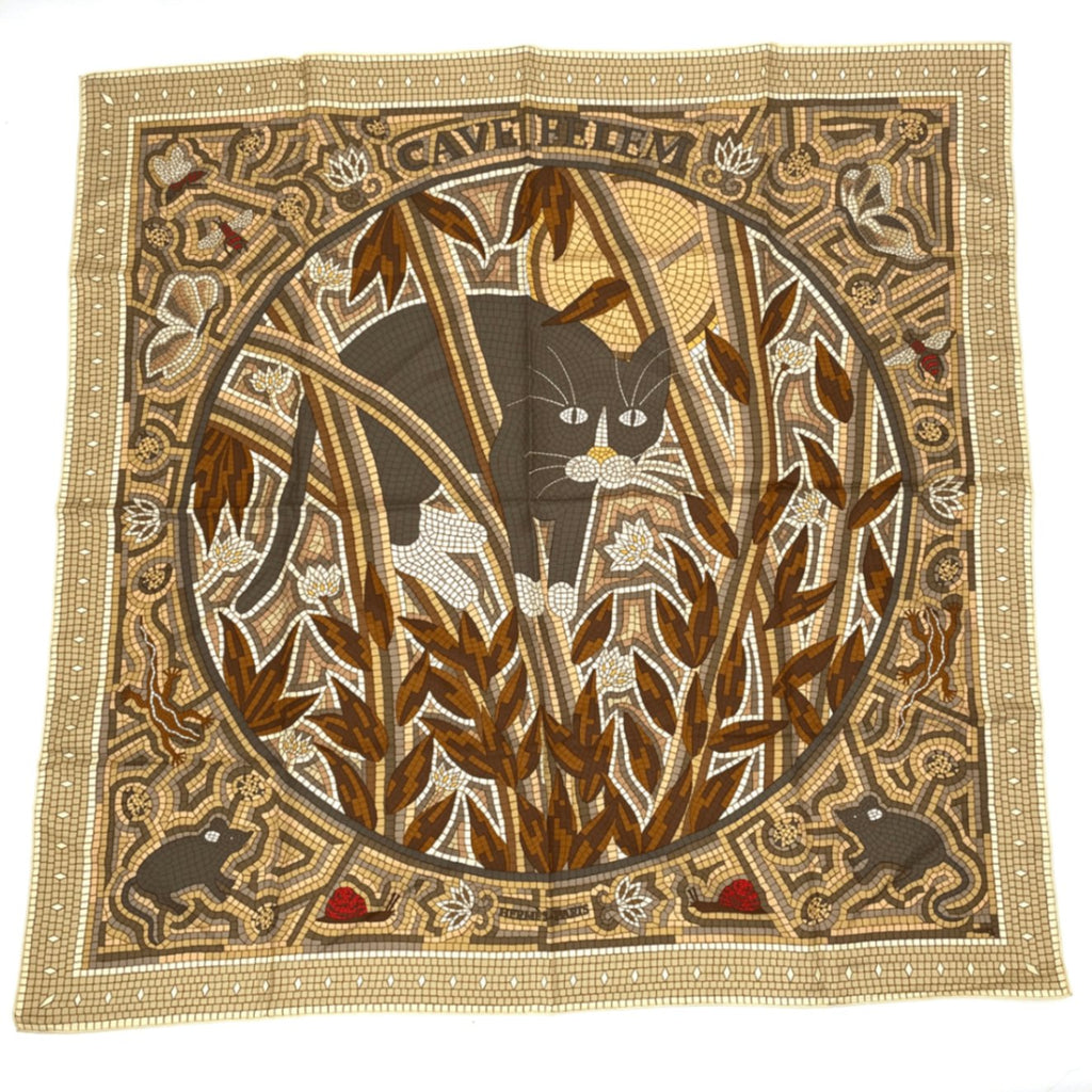 Hermes Carre 90 Cave Felem Beware Of Cats Brawan Scarf Silk