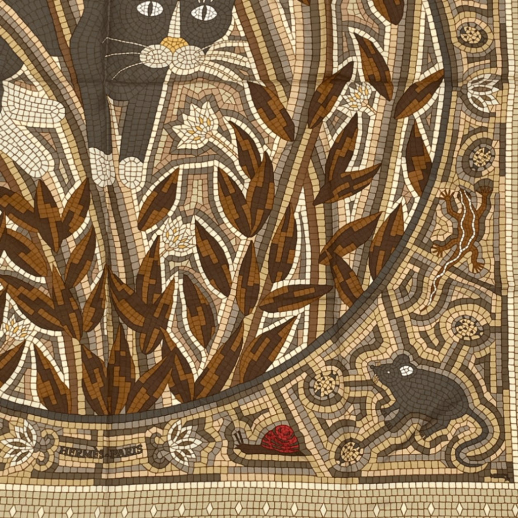 Hermes Carre 90 Cave Felem Beware Of Cats Brawan Scarf Silk