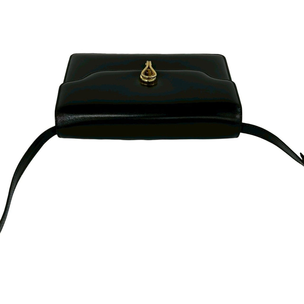 Gucci Vintage Calf Leather Tiger Eye Shoulder Bag Pochette Black — view 4