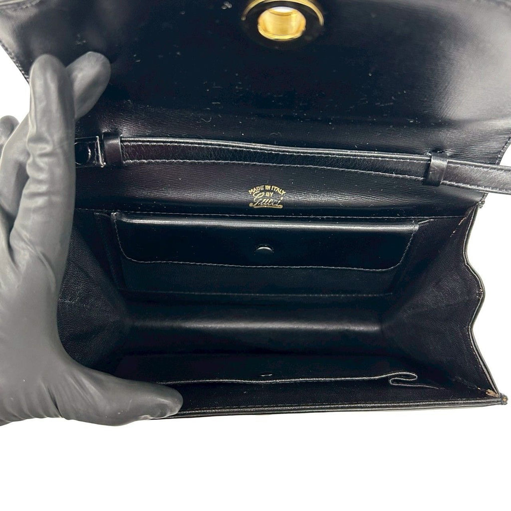 Gucci Vintage Calf Leather Tiger Eye Shoulder Bag Pochette Black — view 9