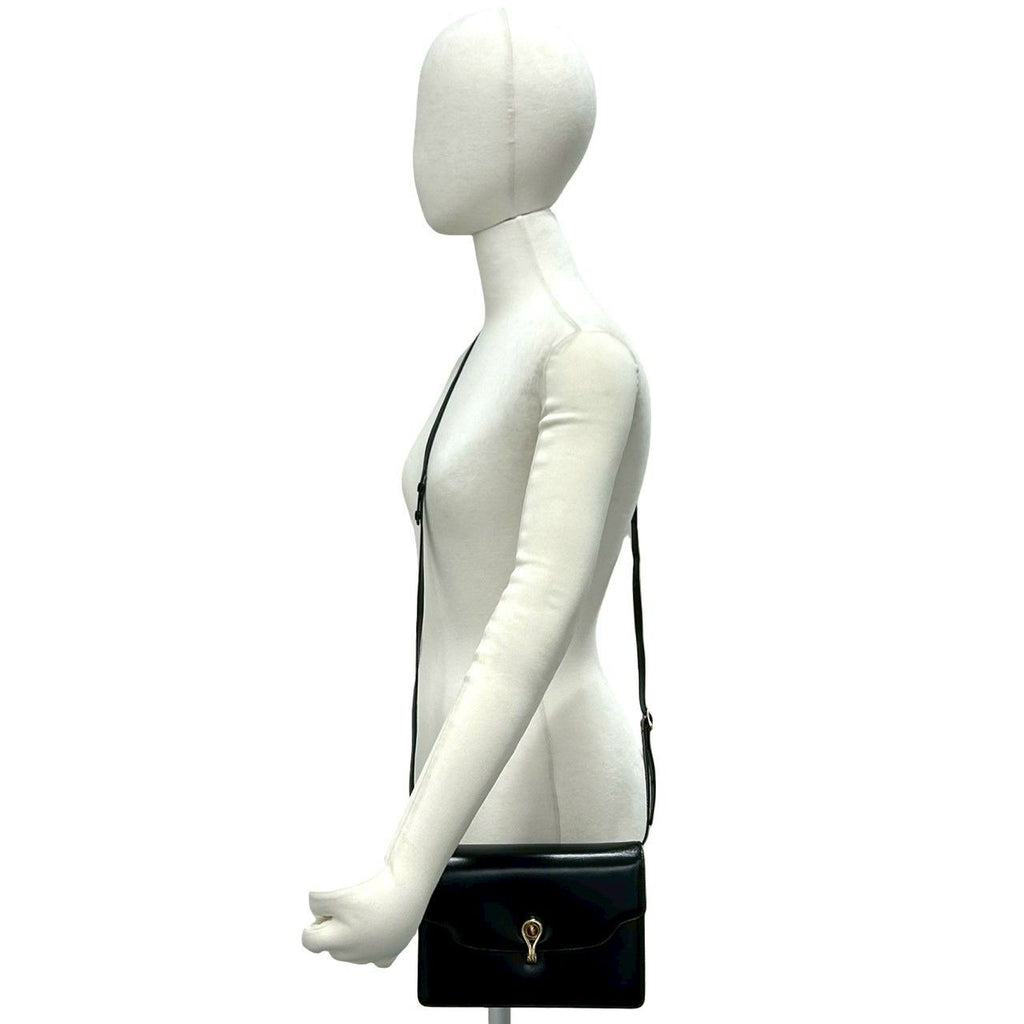 Gucci Vintage Calf Leather Tiger Eye Shoulder Bag Pochette Black — view 2