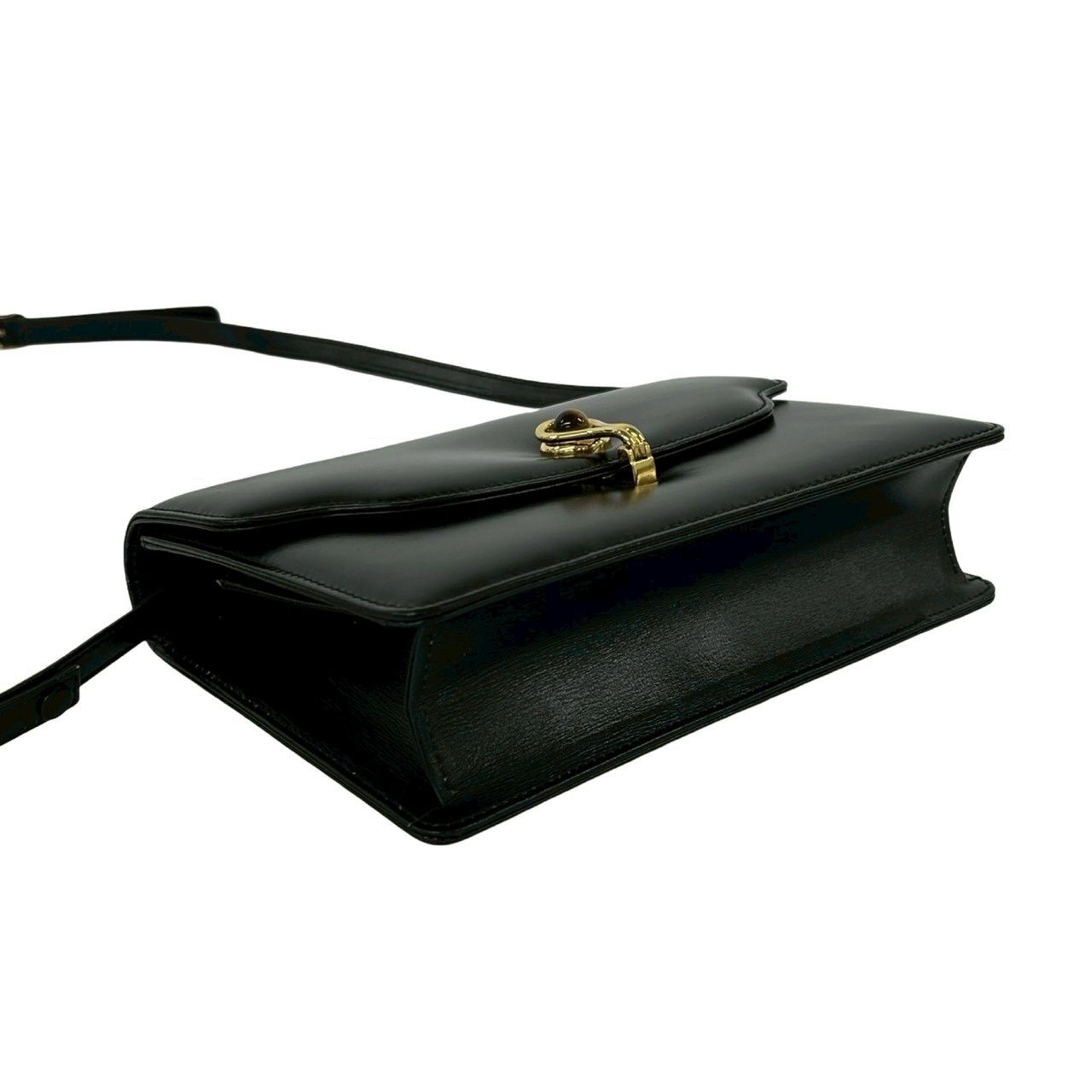 Gucci Vintage Calf Leather Tiger Eye Shoulder Bag Pochette Black — view 7