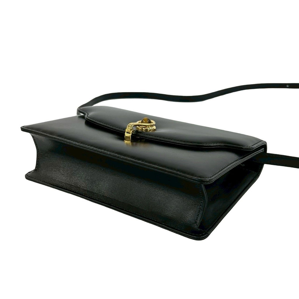 Gucci Vintage Calf Leather Tiger Eye Shoulder Bag Pochette Black — view 8