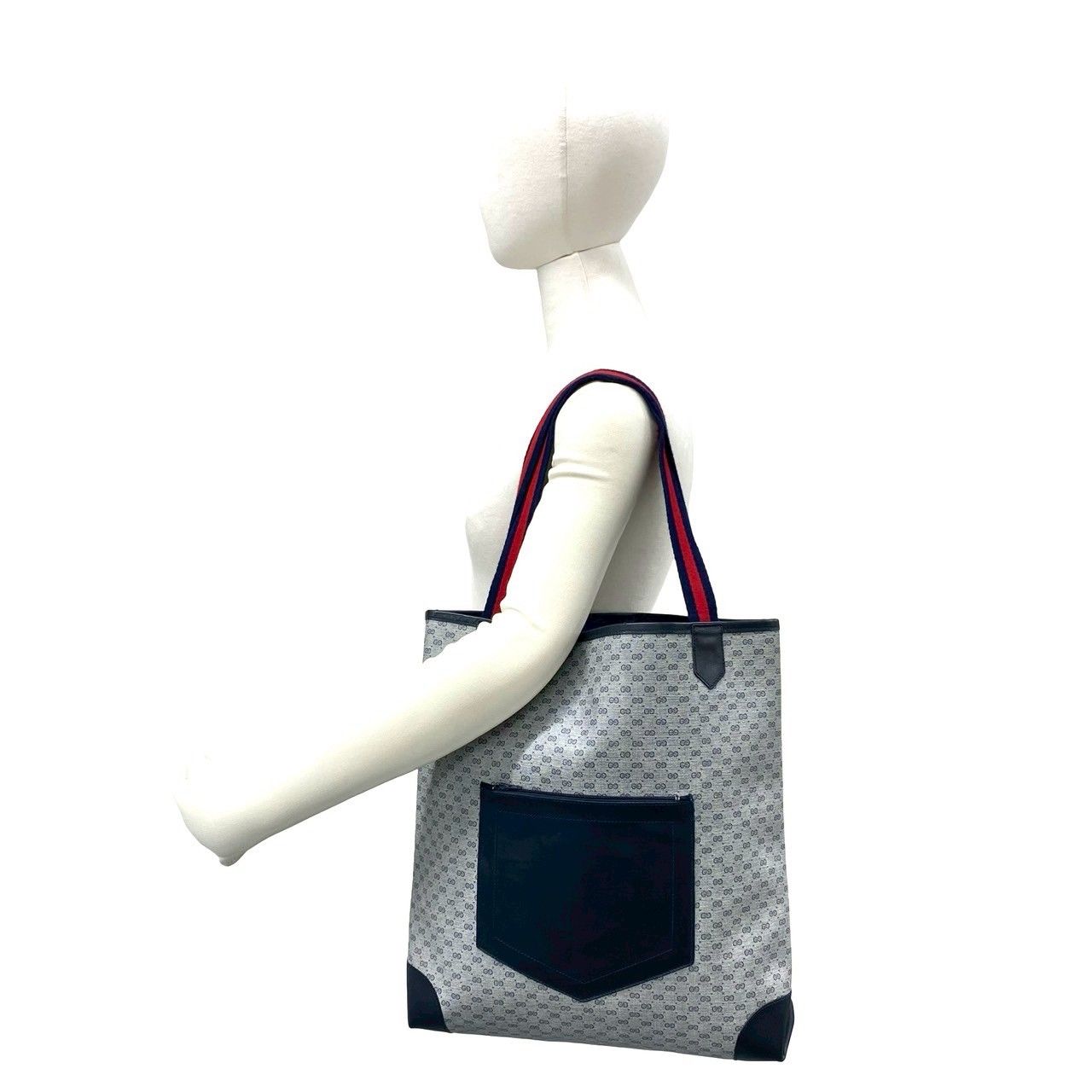 Gucci Vintage Sherry Line Micro GG Logo Pattern Leather Tote Navy — view 3