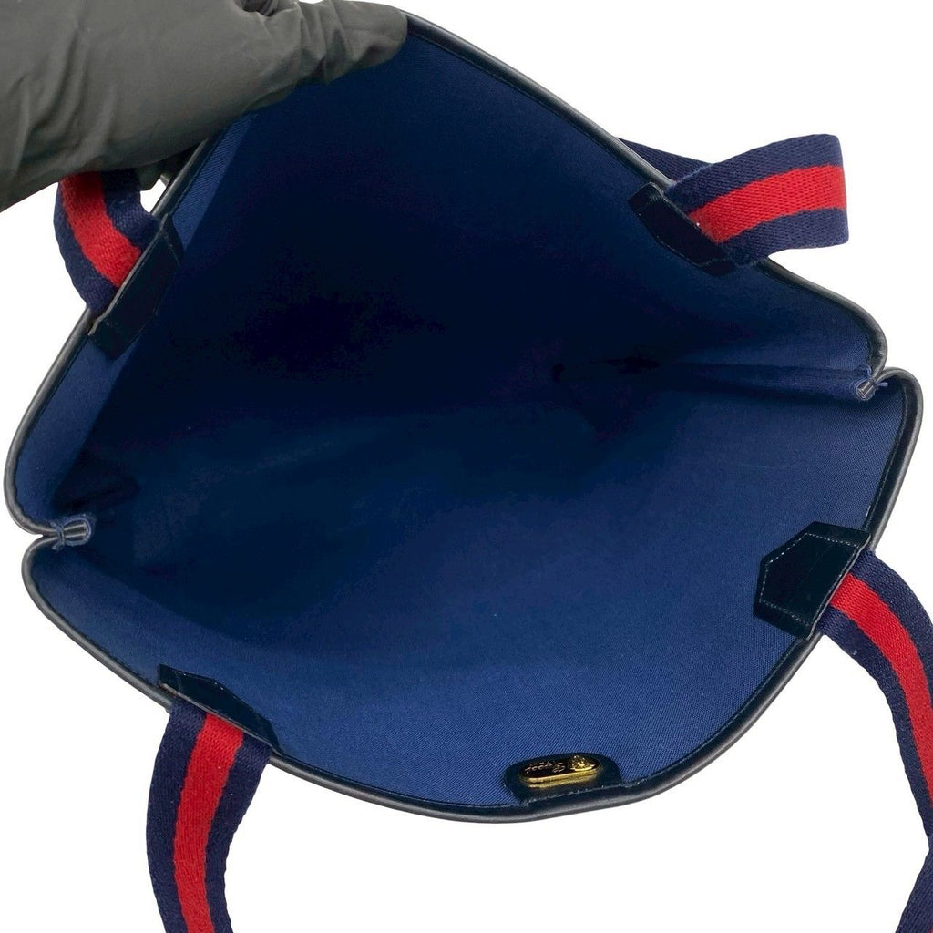 Gucci Vintage Sherry Line Micro GG Logo Pattern Leather Tote Navy — view 9