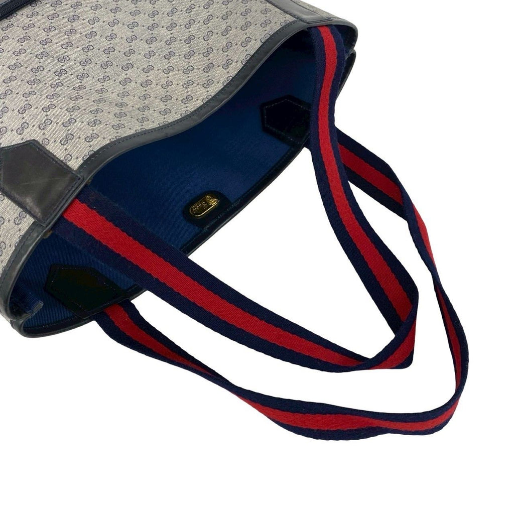 Gucci Vintage Sherry Line Micro GG Logo Pattern Leather Tote Navy — view 4