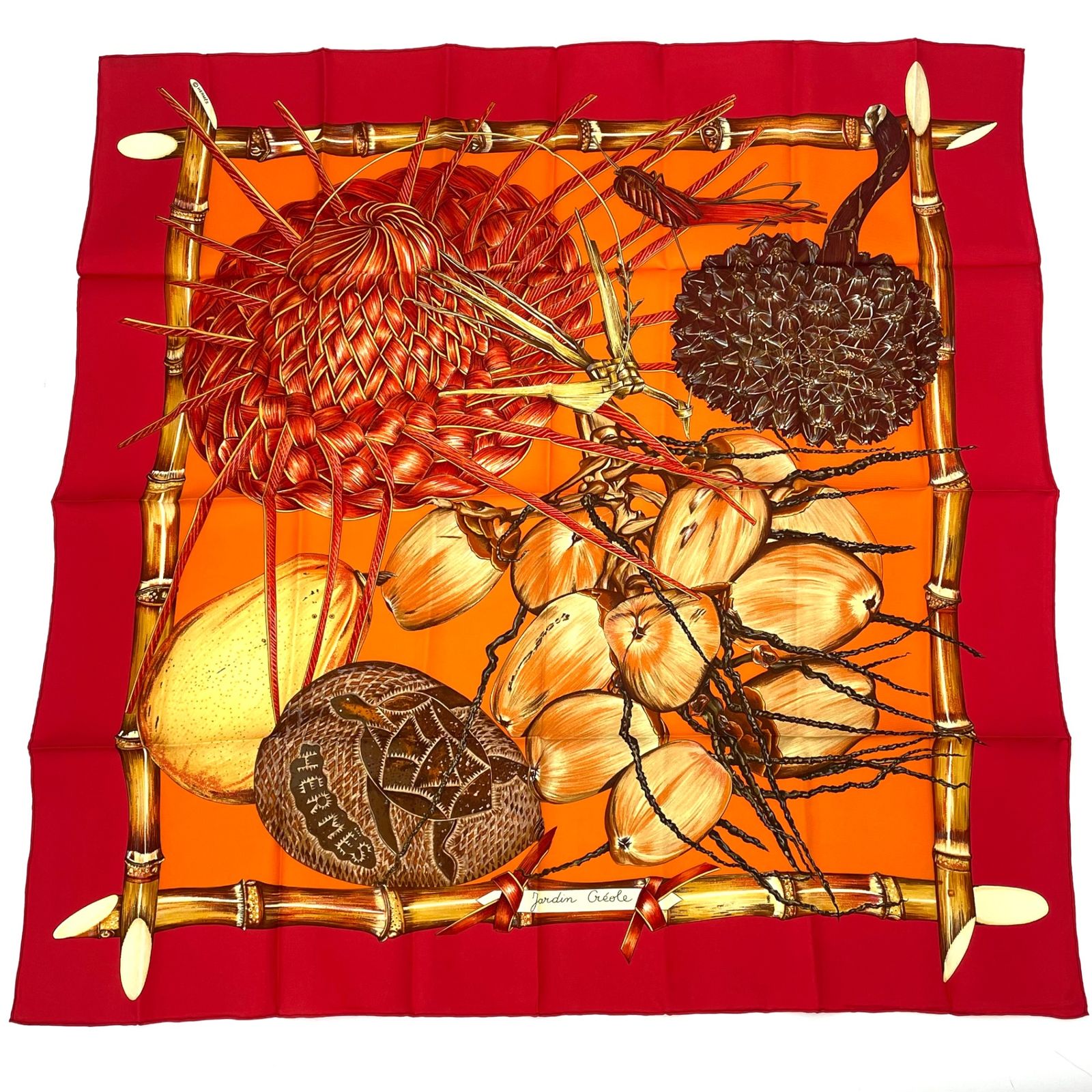 Hermes Carre 90 Jardin Creole Cles Or's Paradise Silk Scarf