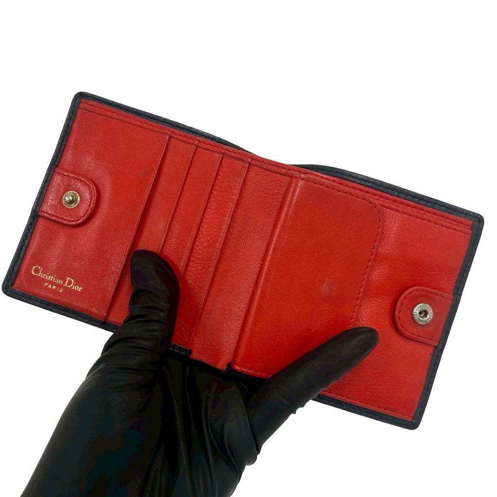 Dior Vintage CD Logo Leather Bifold Wallet Mini Navy — view 7