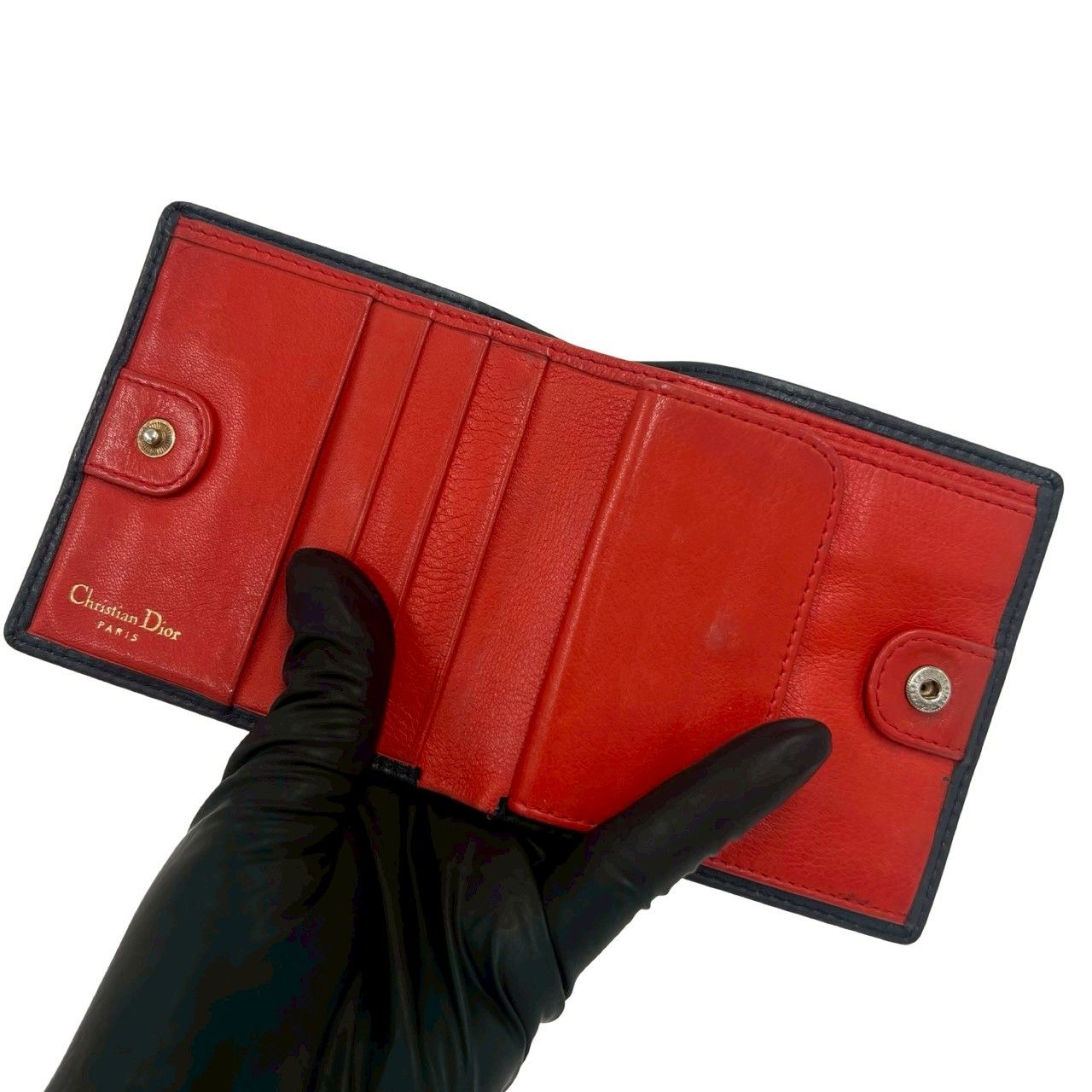Dior Vintage CD Logo Leather Bifold Wallet Mini Navy — view 7