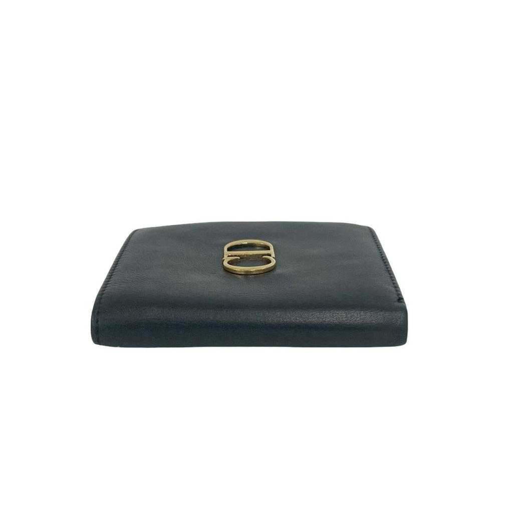 Dior Vintage CD Logo Leather Bifold Wallet Mini Navy — view 4