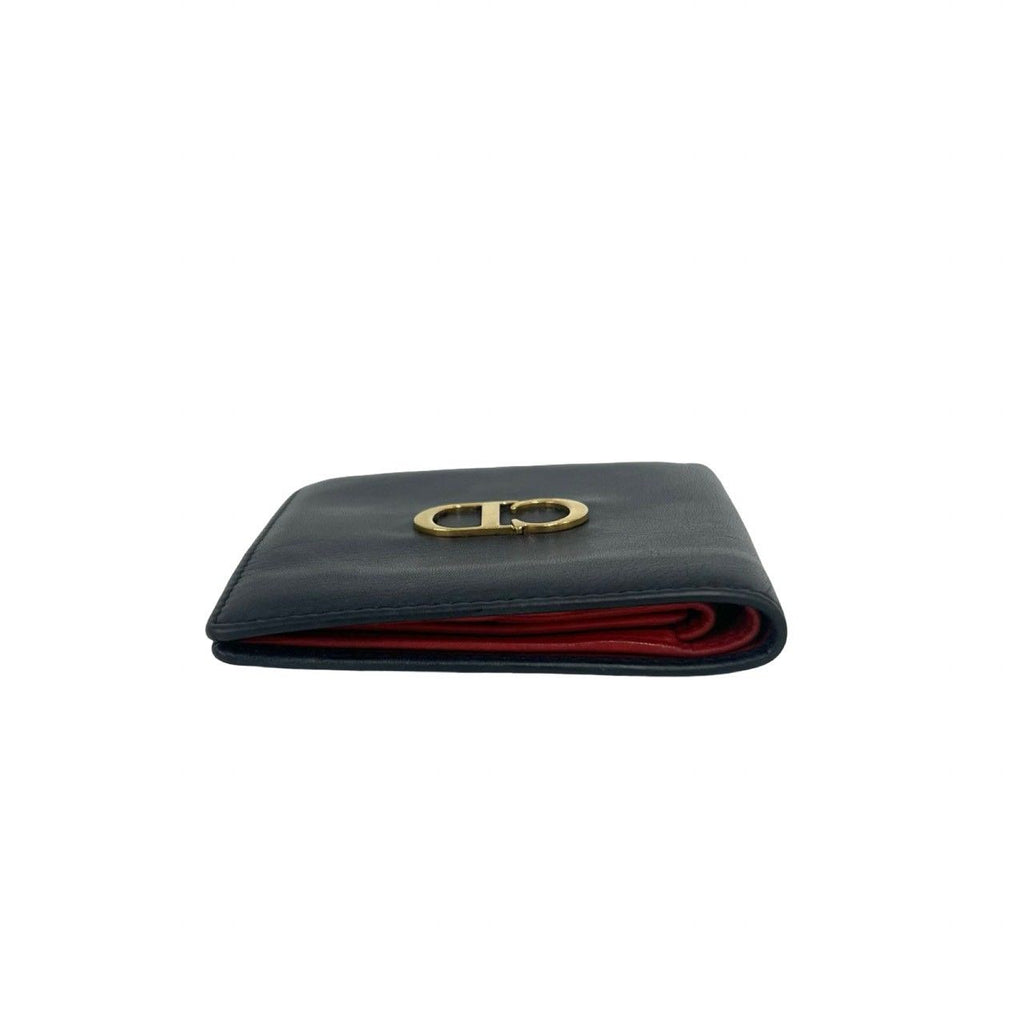 Dior Vintage CD Logo Leather Bifold Wallet Mini Navy — view 3