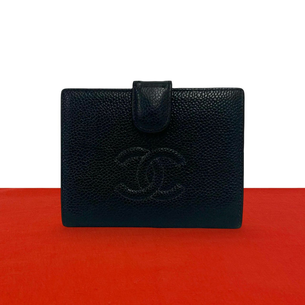 Chanel CC Logo Caviar Leather Bifold Wallet Mini Black