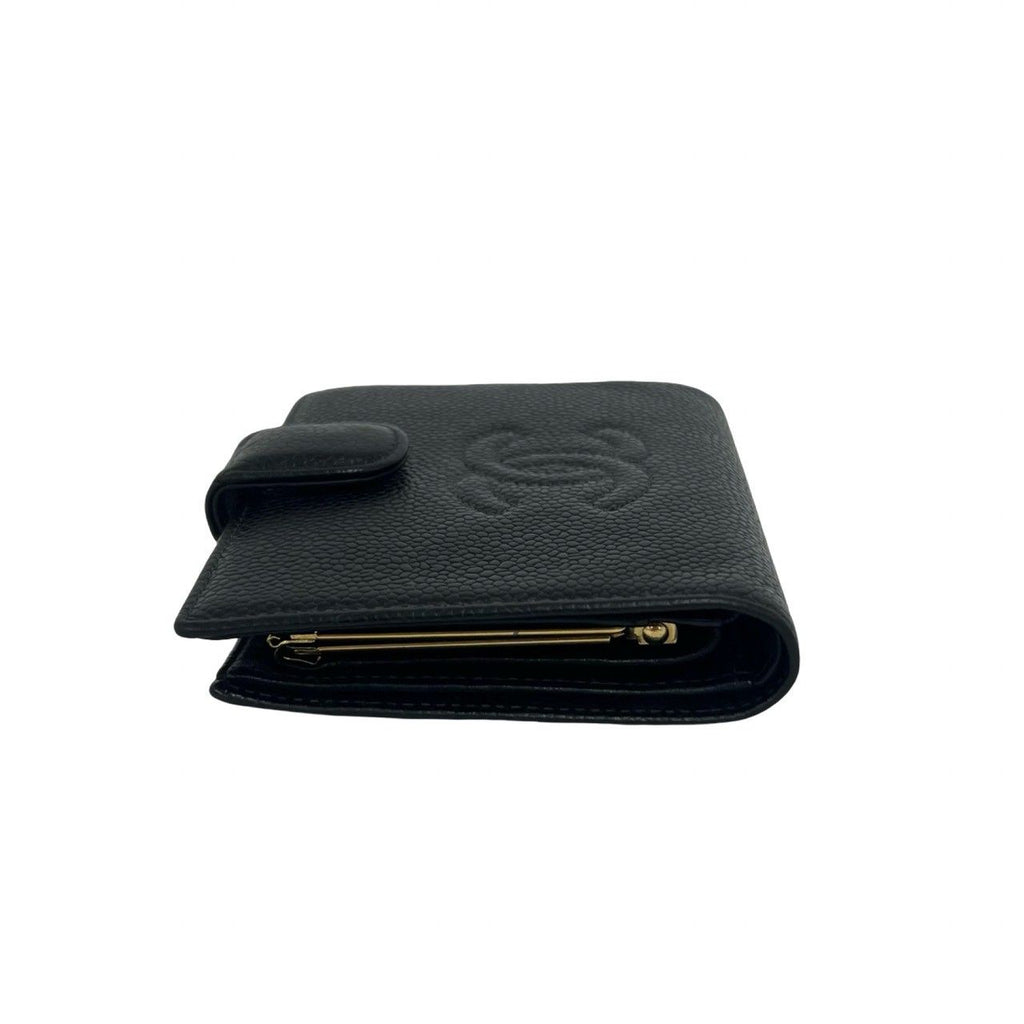 Chanel CC Logo Caviar Leather Bifold Wallet Mini Black — view 4