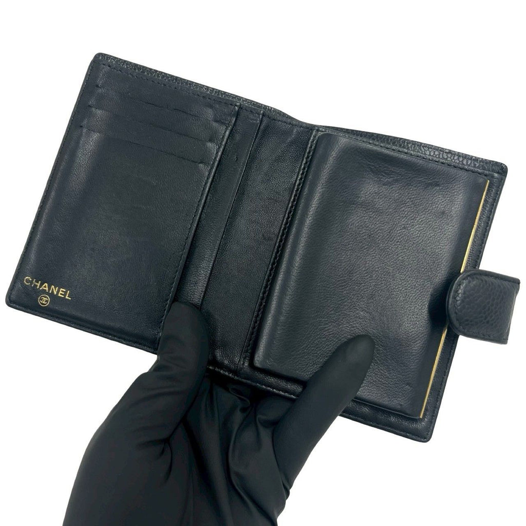 Chanel CC Logo Caviar Leather Bifold Wallet Mini Black — view 7