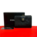 Chanel Card with Bicolor CC Logo Caviar Leather Kiss Lock Bifold Wallet Black