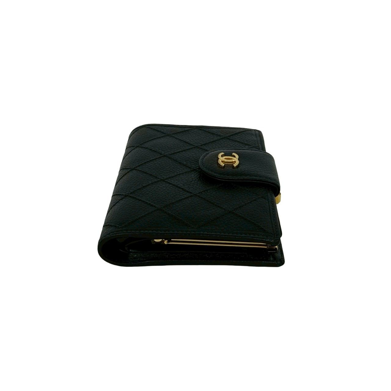 Chanel Card with Bicolor CC Logo Caviar Leather Kiss Lock Bifold Wallet Black — view 5