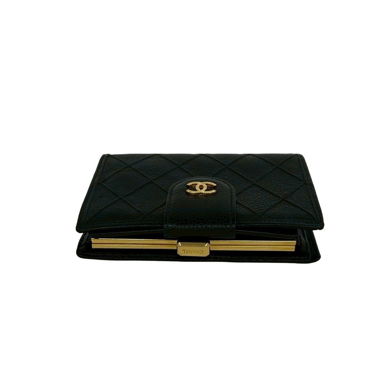 Chanel Card with Bicolor CC Logo Caviar Leather Kiss Lock Bifold Wallet Black — view 3