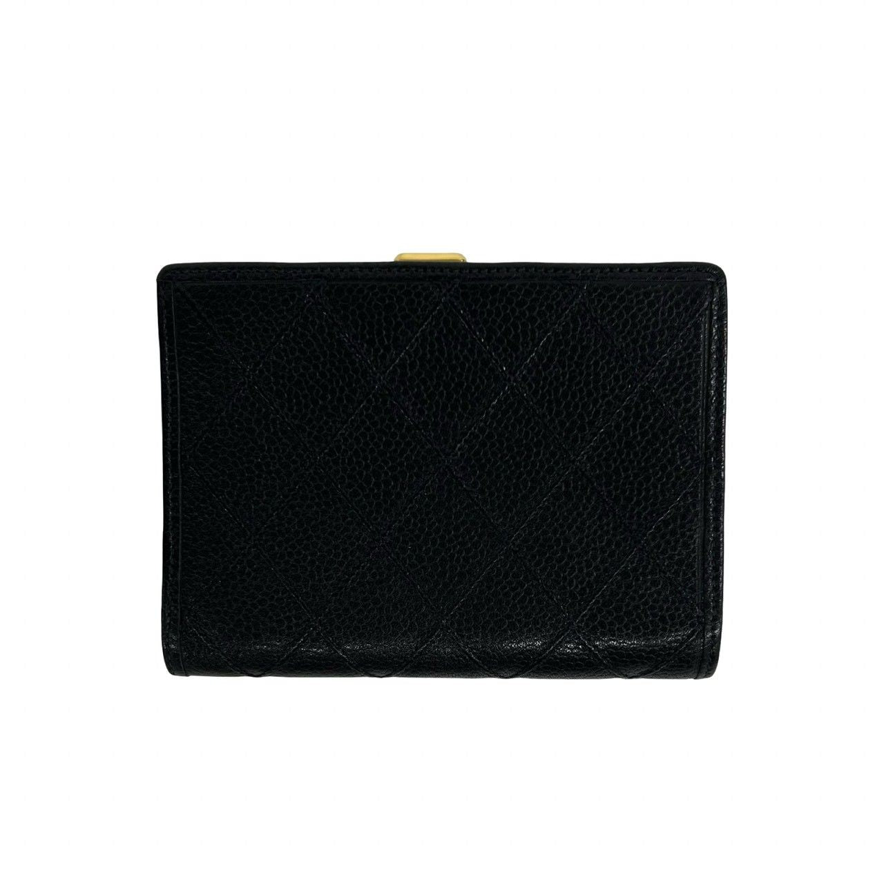 Chanel Card with Bicolor CC Logo Caviar Leather Kiss Lock Bifold Wallet Black — view 2