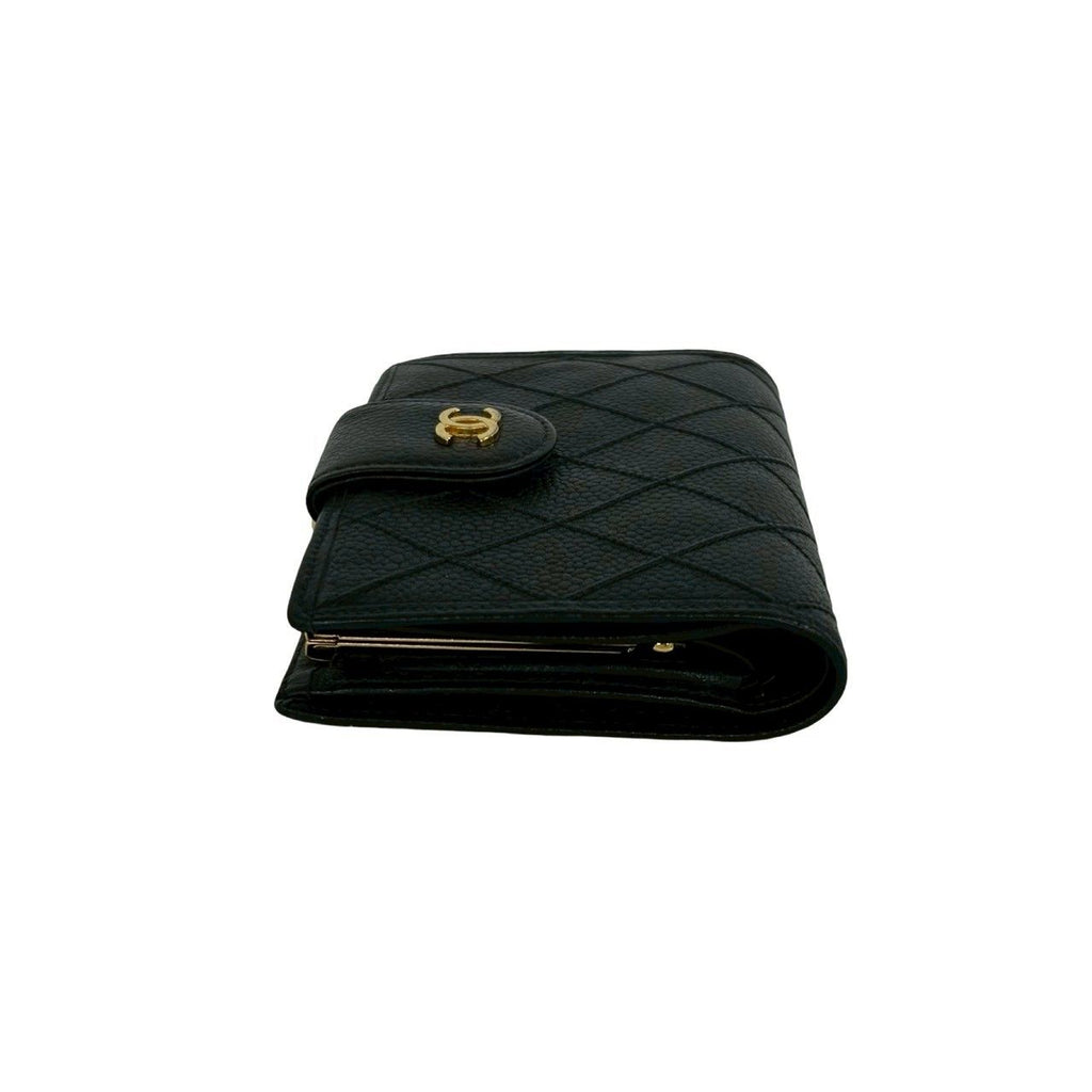 Chanel Card with Bicolor CC Logo Caviar Leather Kiss Lock Bifold Wallet Black — view 4