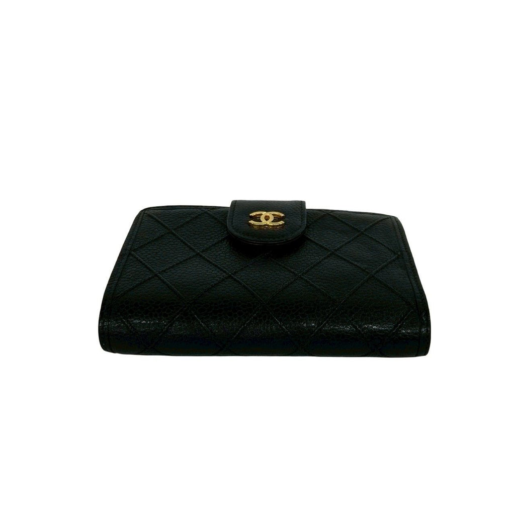 Chanel Card with Bicolor CC Logo Caviar Leather Kiss Lock Bifold Wallet Black — view 6