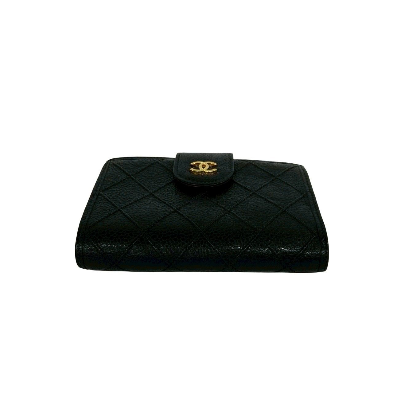 Chanel Card with Bicolor CC Logo Caviar Leather Kiss Lock Bifold Wallet Black — view 6