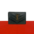 Saint Laurent Paris YSL Cassandra Logo Leather Trifold Wallet Mini Gray