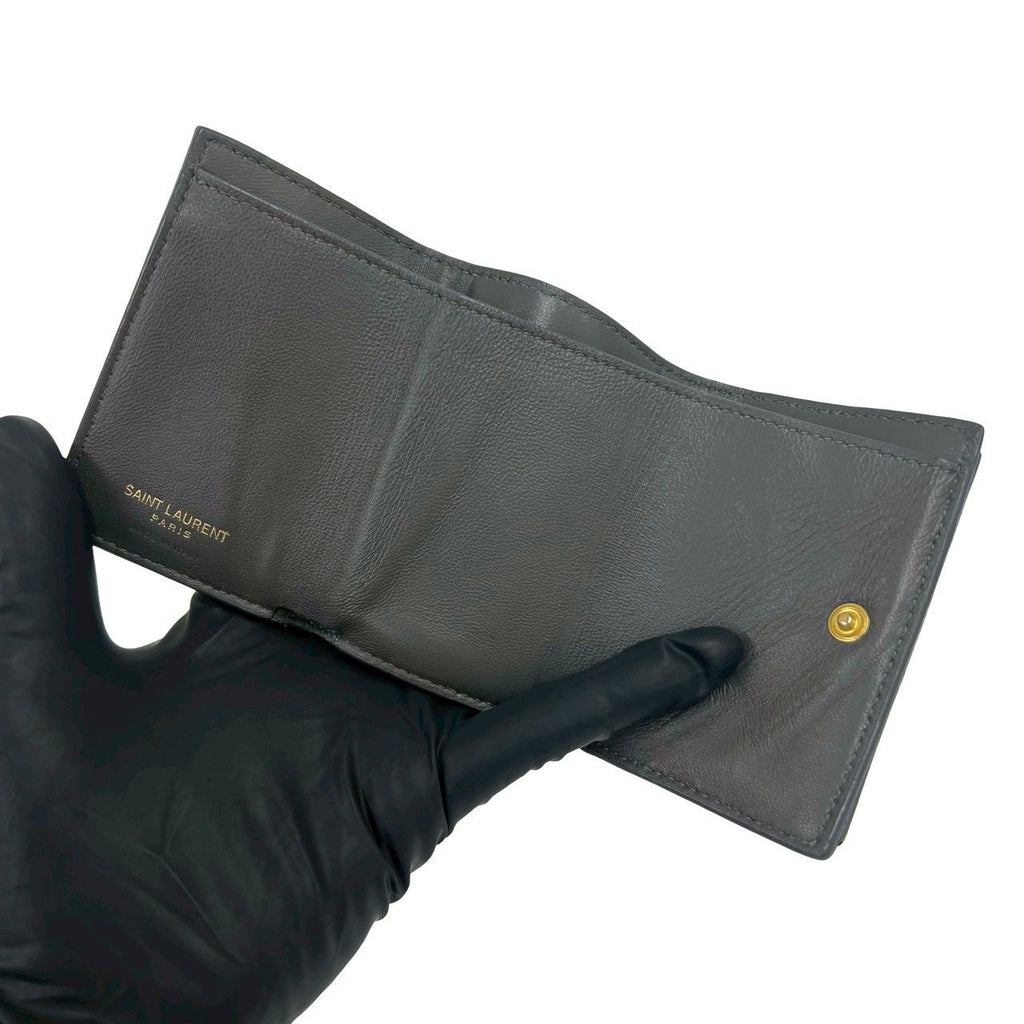 Saint Laurent Paris YSL Cassandra Logo Leather Trifold Wallet Mini Gray — view 7