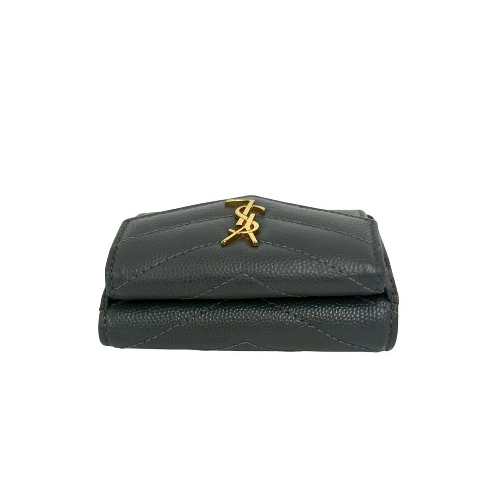 Saint Laurent Paris YSL Cassandra Logo Leather Trifold Wallet Mini Gray — view 3