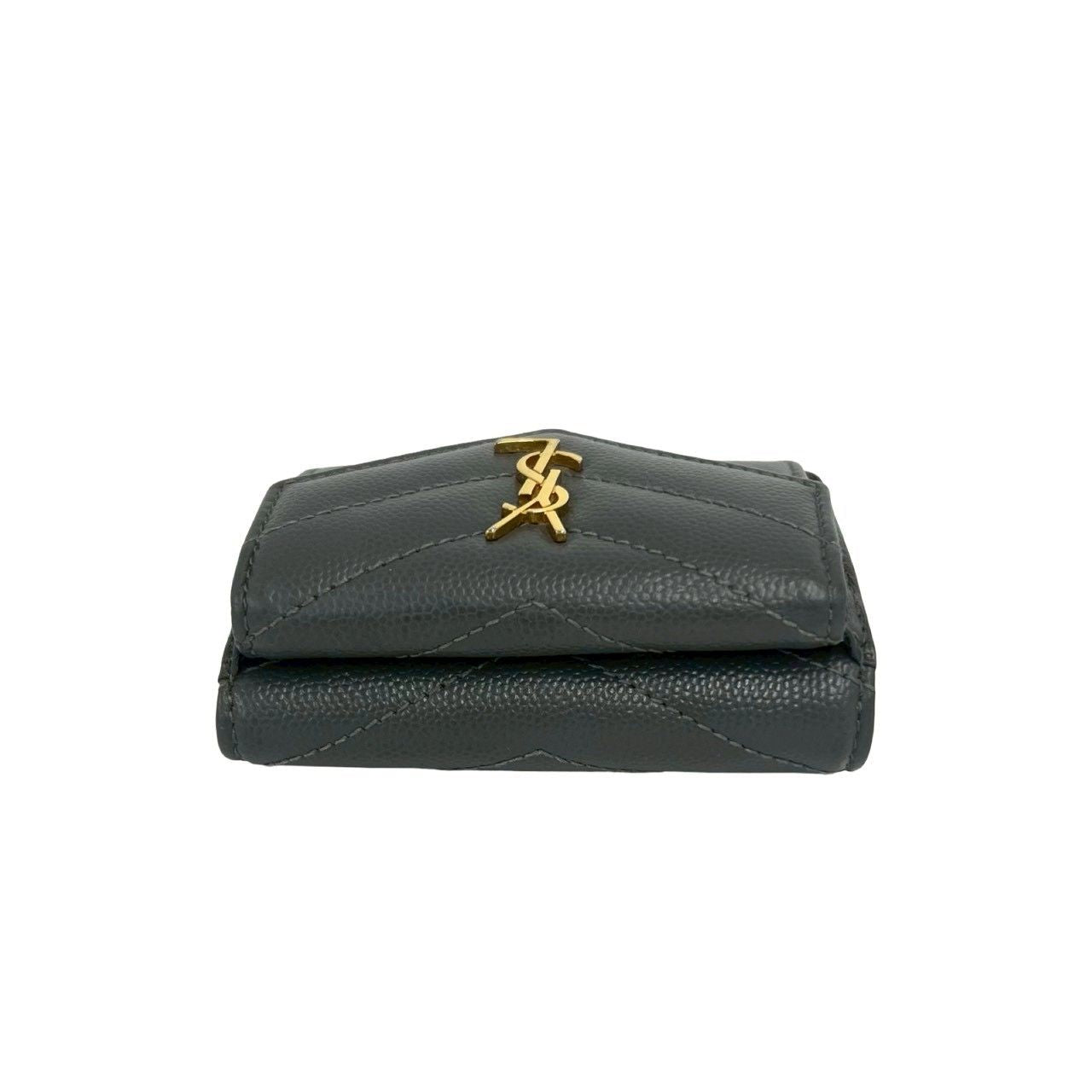 Saint Laurent Paris YSL Cassandra Logo Leather Trifold Wallet Mini Gray — view 3