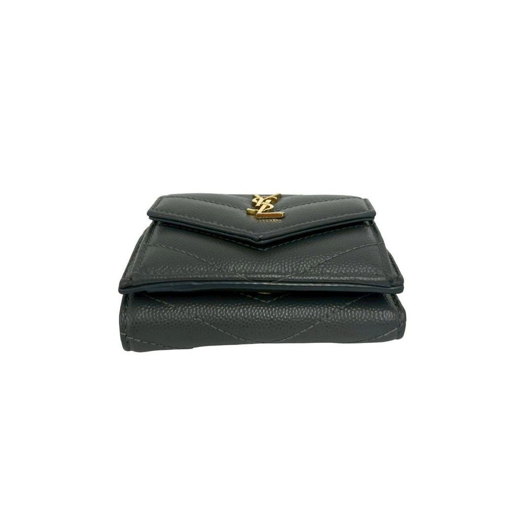 Saint Laurent Paris YSL Cassandra Logo Leather Trifold Wallet Mini Gray — view 6