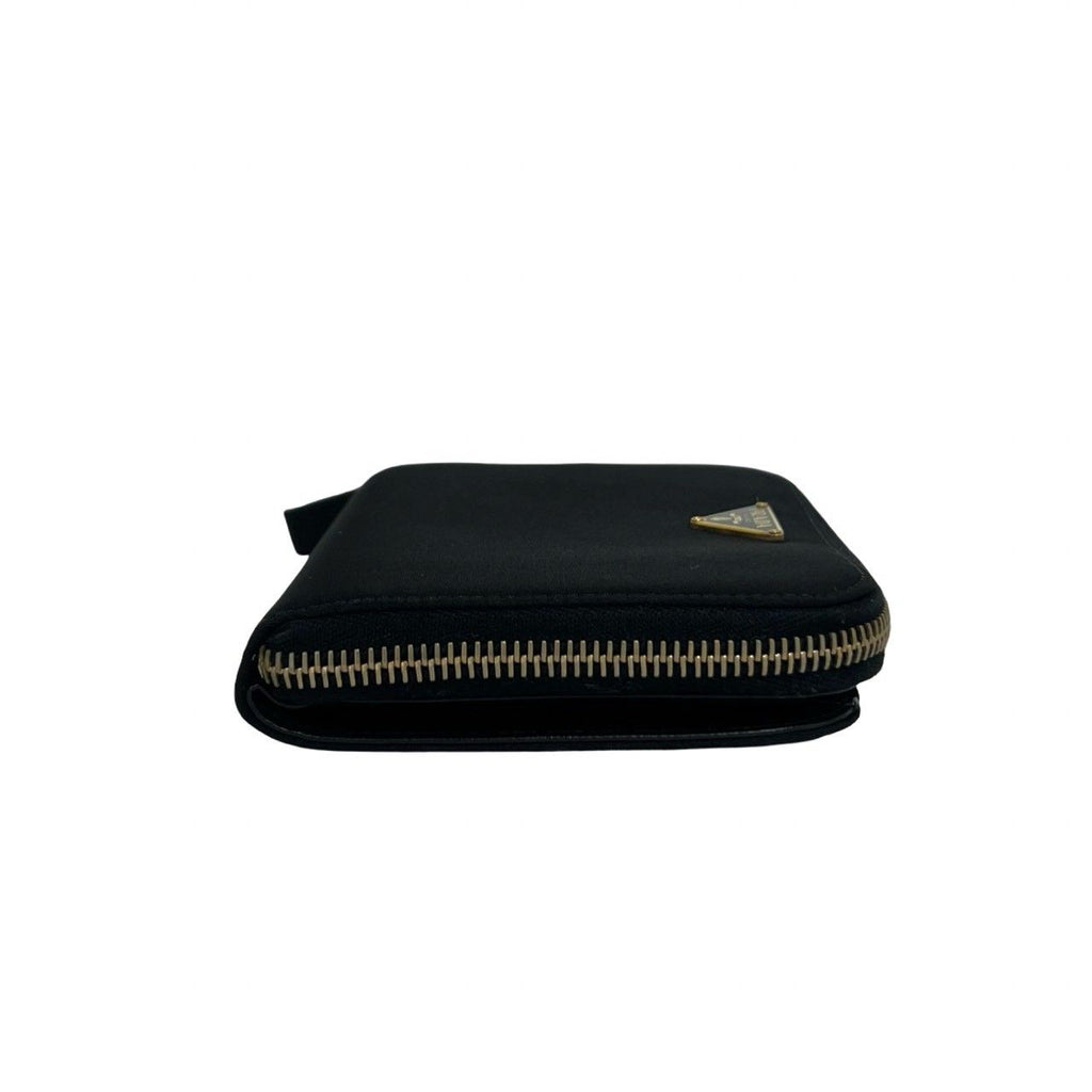 Prada Triangle Logo Tessuto Nylon Saffiano Leather Round Zip Bifold Wallet Black — view 5
