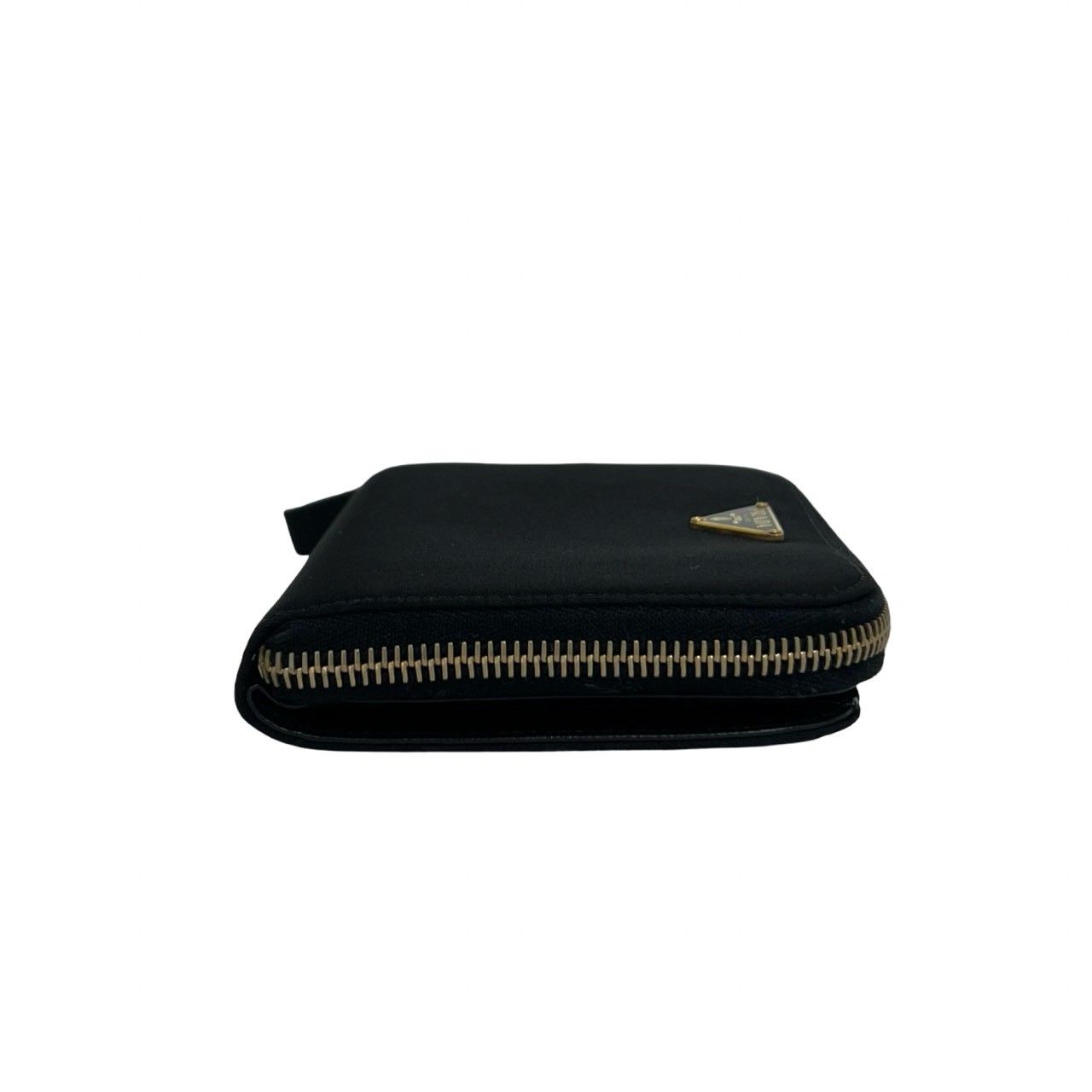 Prada Triangle Logo Tessuto Nylon Saffiano Leather Round Zip Bifold Wallet Black — view 5