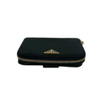 Prada Triangle Logo Tessuto Nylon Saffiano Leather Round Zip Bifold Wallet Black — view 3
