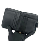 Prada Triangle Logo Tessuto Nylon Saffiano Leather Round Zip Bifold Wallet Black — view 7
