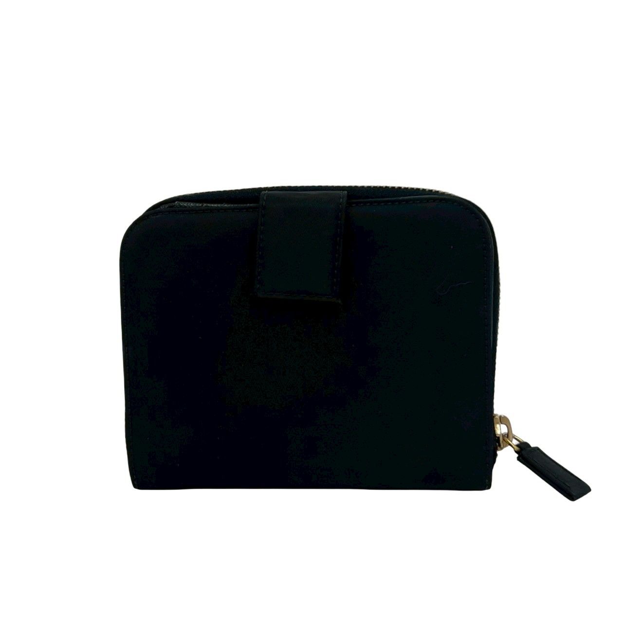 Prada Triangle Logo Tessuto Nylon Saffiano Leather Round Zip Bifold Wallet Black — view 2