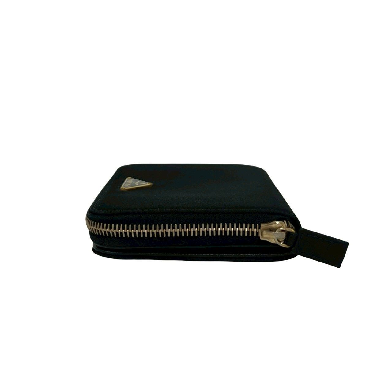 Prada Triangle Logo Tessuto Nylon Saffiano Leather Round Zip Bifold Wallet Black — view 4