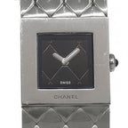 Chanel Quilted Stainless Steel Quartz Analog Watch with Black Dial