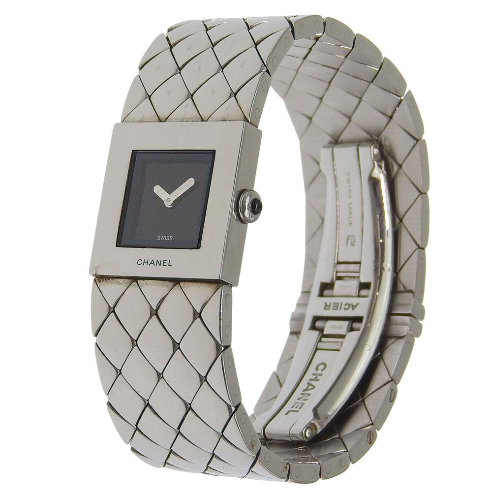 Chanel Quilted Stainless Steel Quartz Analog Watch with Black Dial — view 2