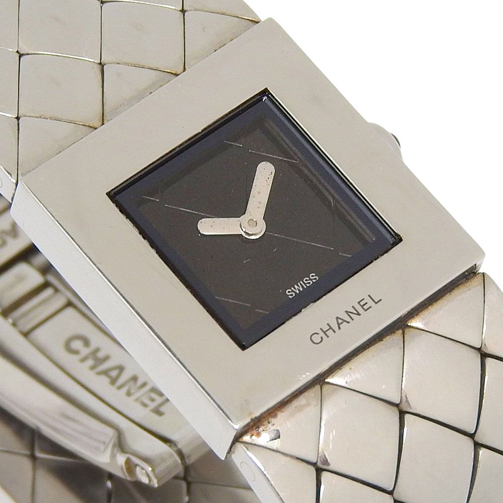 Chanel Quilted Stainless Steel Quartz Analog Watch with Black Dial — view 3