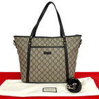Gucci GG Supreme Logo Pattern Leather 2-Way Shoulder Bag Tote Brown