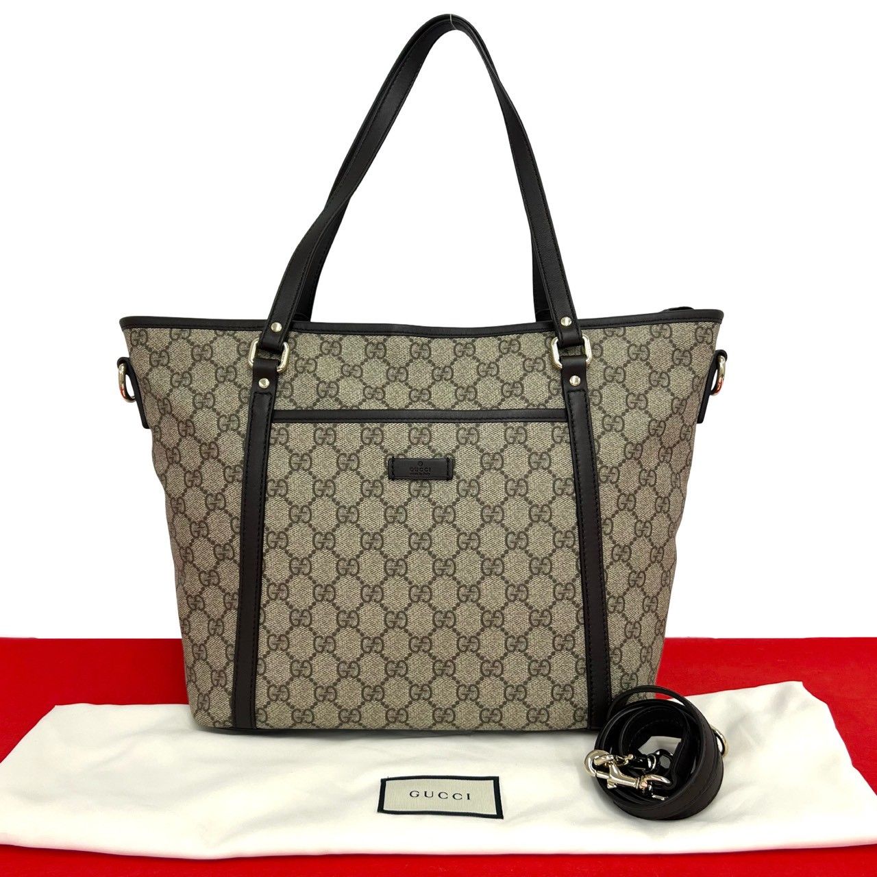 Gucci GG Supreme Logo Pattern Leather 2-Way Shoulder Bag Tote Brown