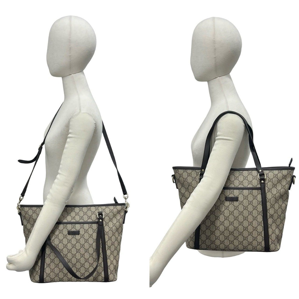 Gucci GG Supreme Logo Pattern Leather 2-Way Shoulder Bag Tote Brown — view 2