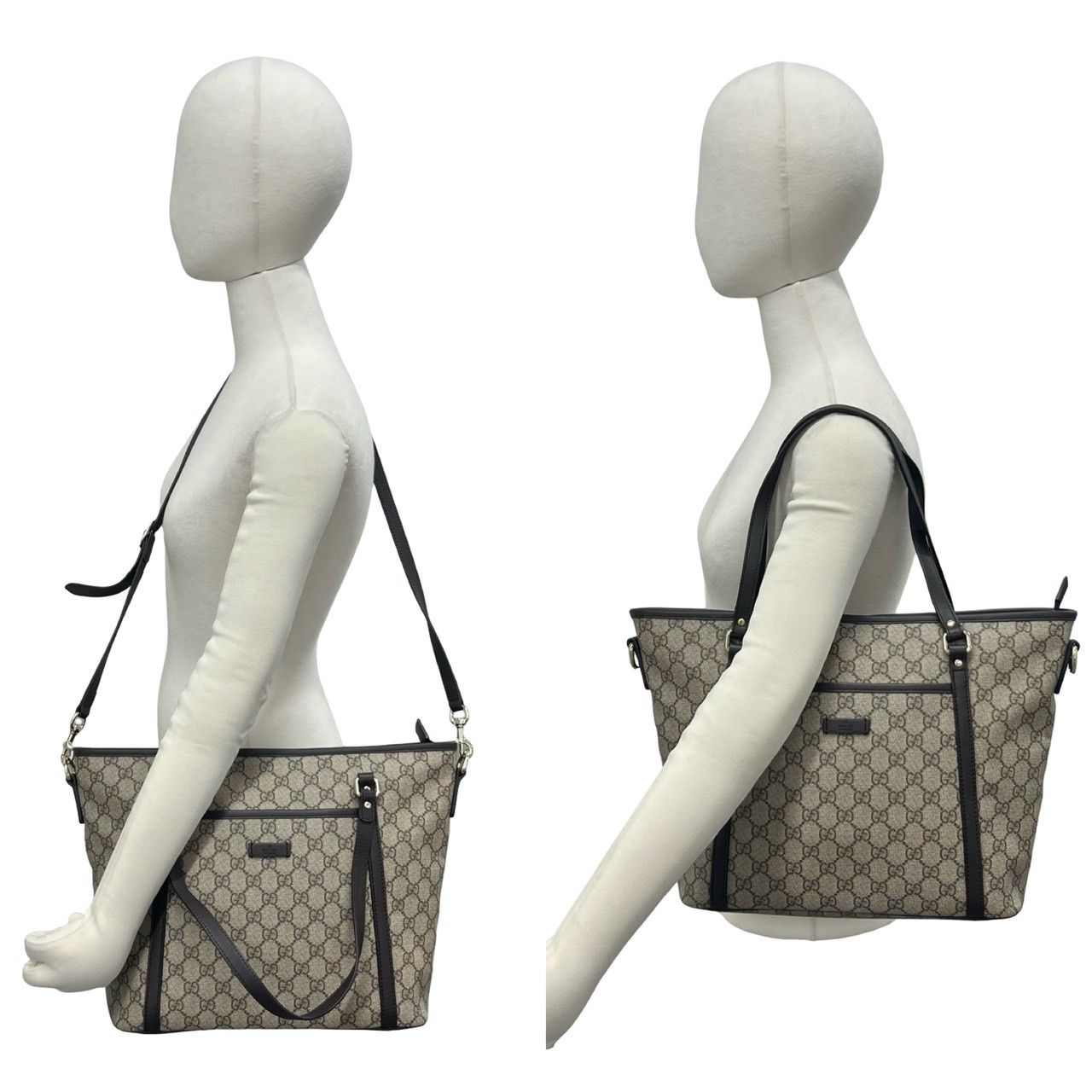 Gucci GG Supreme Logo Pattern Leather 2-Way Shoulder Bag Tote Brown — view 2